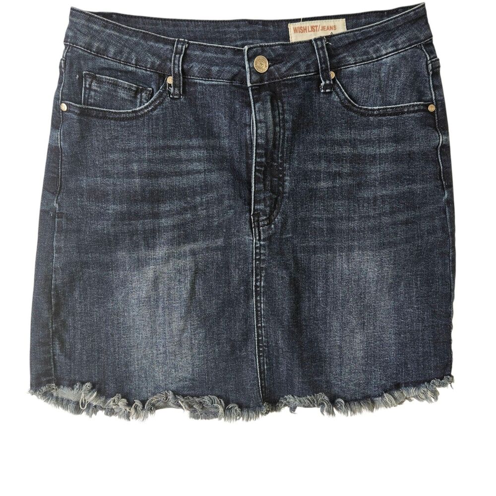 WISHLIST Denim Mini Skirt Indigo Frayed  size Jr Large or Womens S/M